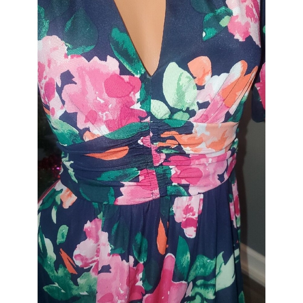 Vince Camuto Navy Floral Wrap Midi Dress - Picture 3 of 7